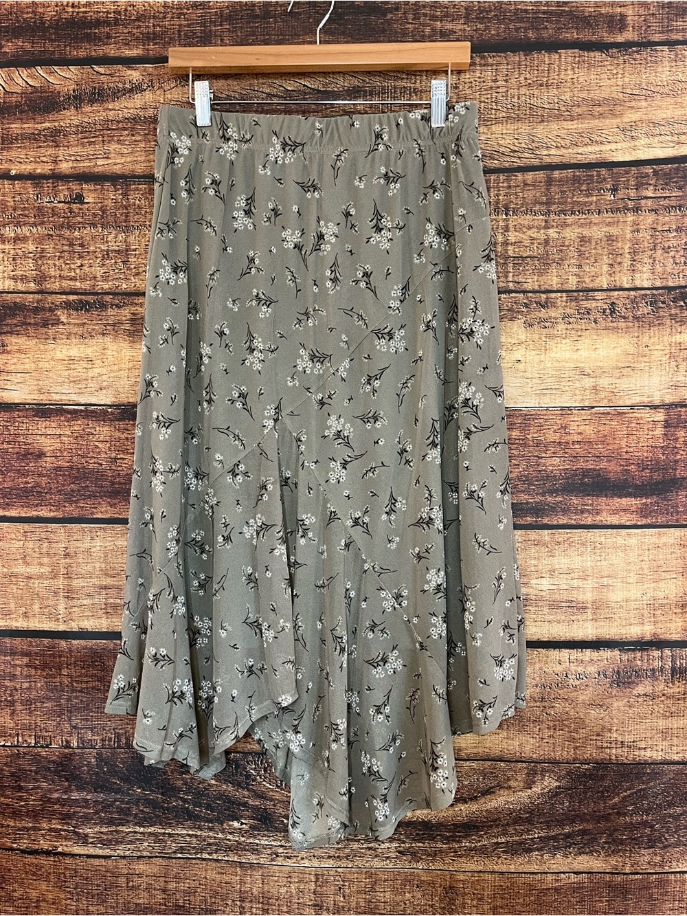 Ember Green Floral Asymmetric Midi Skirt Mesh Size XL